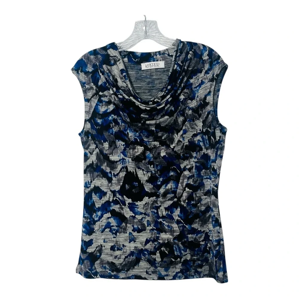 Kasper Sleeveless Cowl Neck Top Abstract Print‎ Blouse Blue Black Size S - Picture 7 of 7